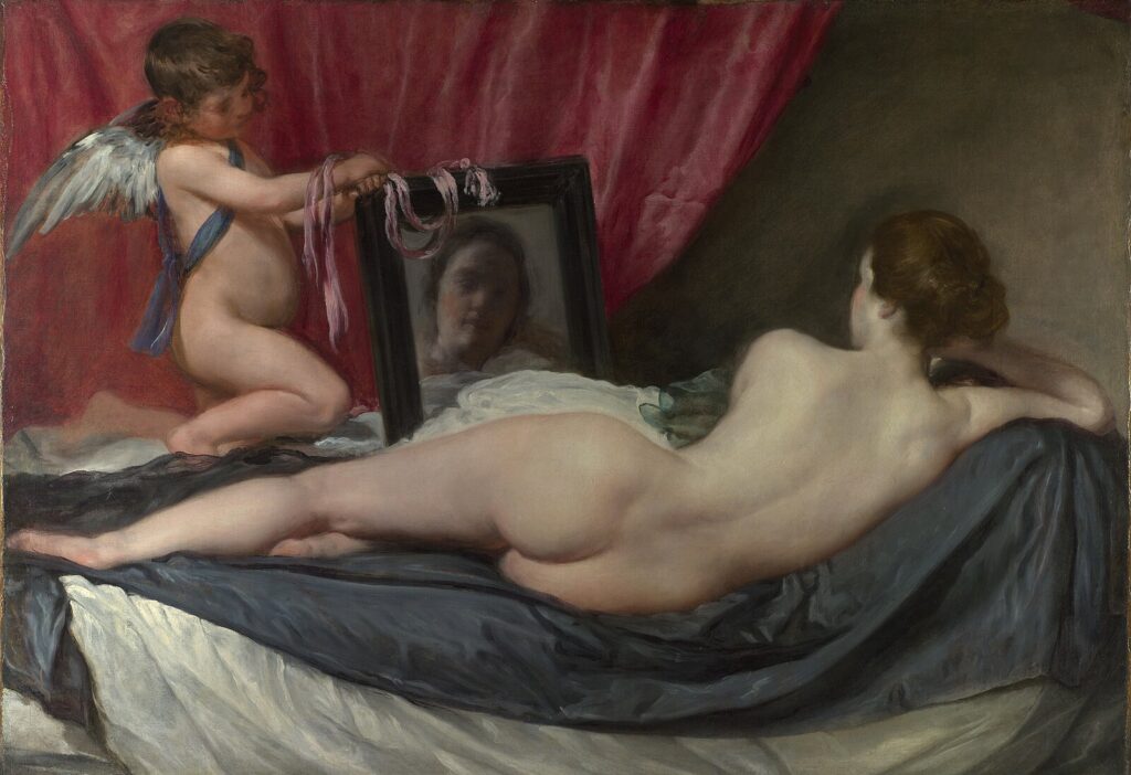 mirrors in art: Mirrors in art: Diego Velázquez, The Toilet of Venus (The Rokeby Venus), 1647–1651, National Gallery, London, UK.
