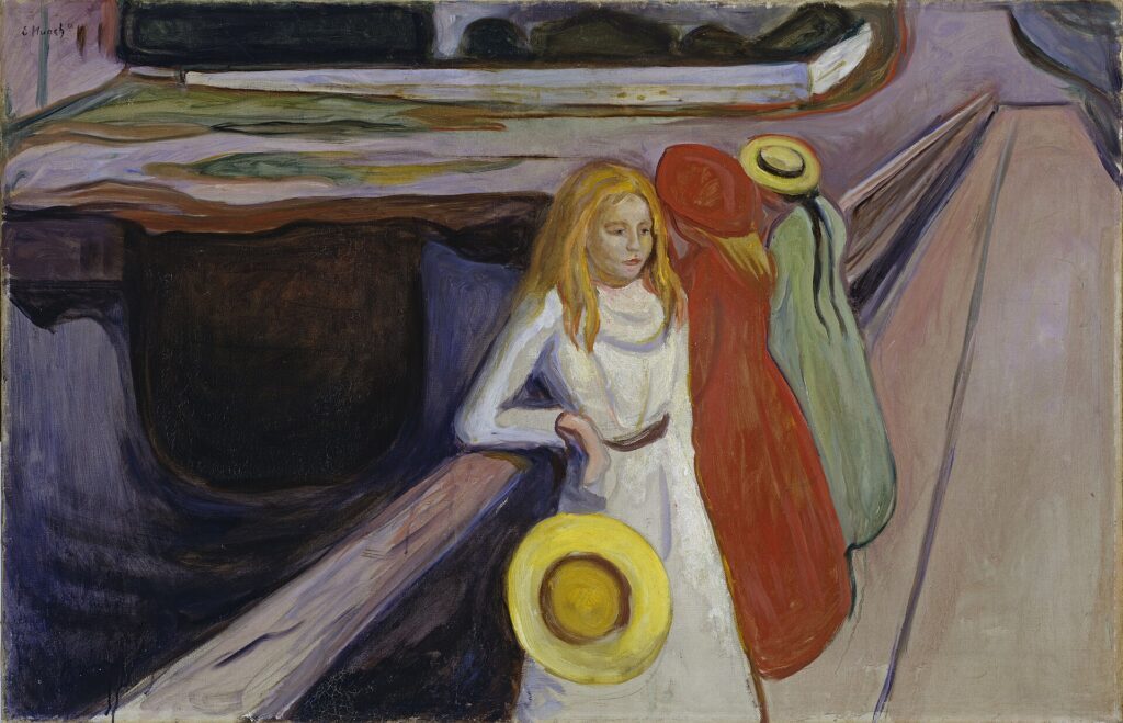 expressionism paintings: Edvard Munch, Young Girls on a Bridge, 1901, Hamburger Kunsthalle, Hamburg, Germany.

