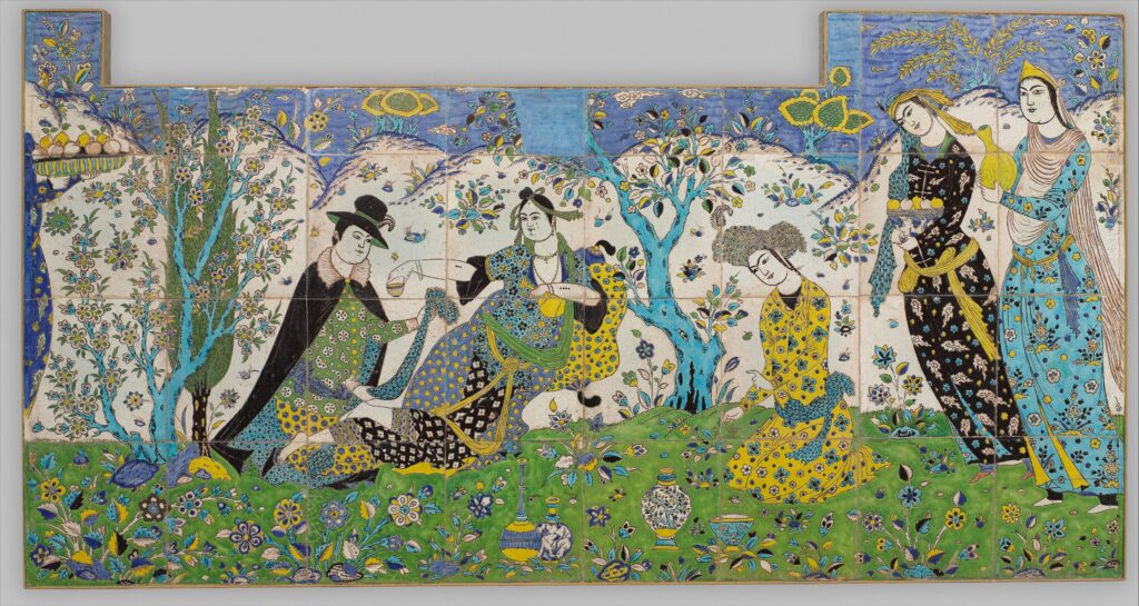 Anthropeum: Garden Gathering, attributed to Isfahan, Iran, 1640–1650, Metropolitan Museum of Art, New York City, NY, USA.
