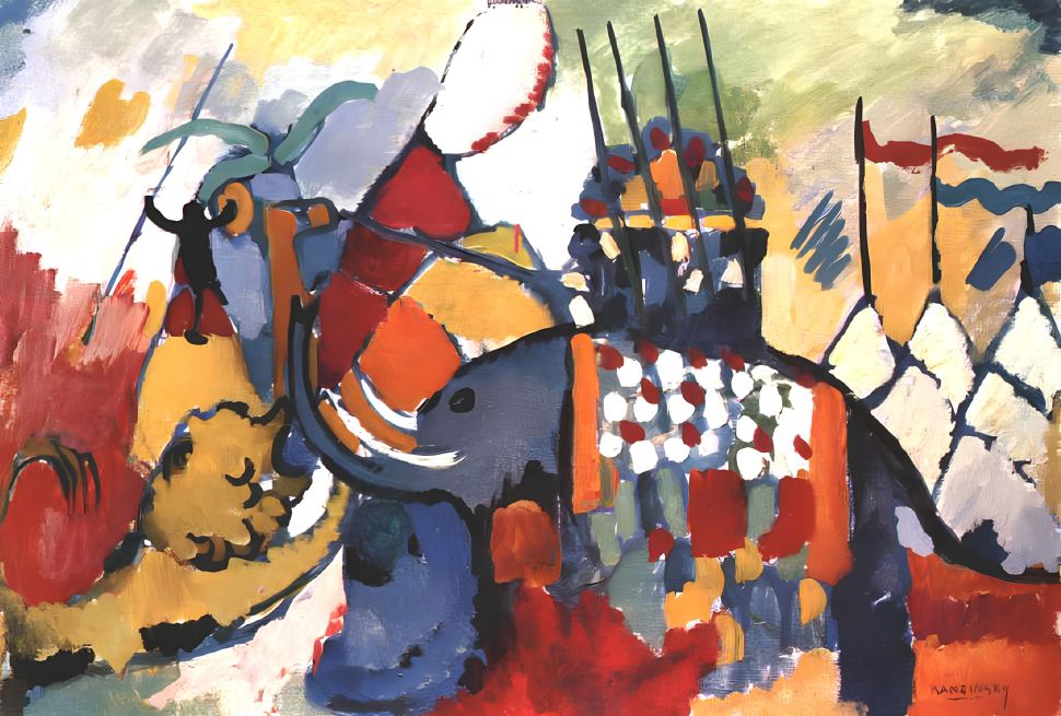 elephants in art: Wassily Kandinsky, The Elephant, 1908, private collection. WikiArt.
