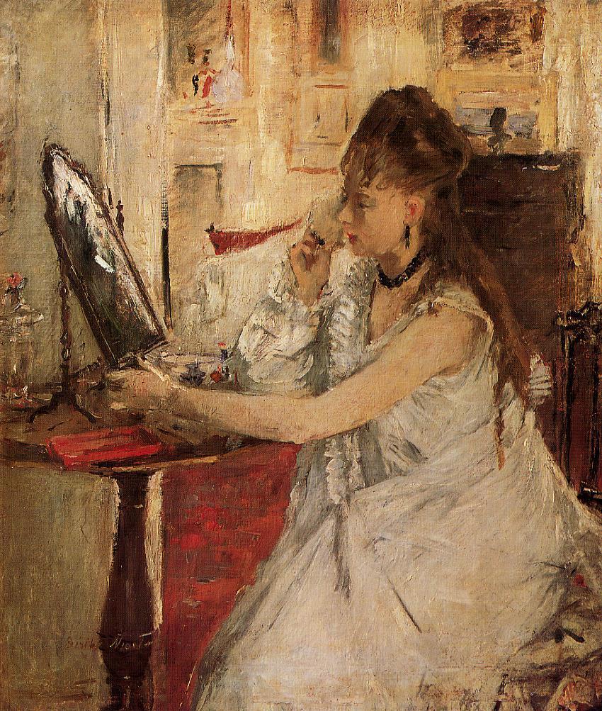 mirrors in art: Mirrors in art: Berthe Morisot, Young Woman Powdering Her Face, 1877. Artchive.
