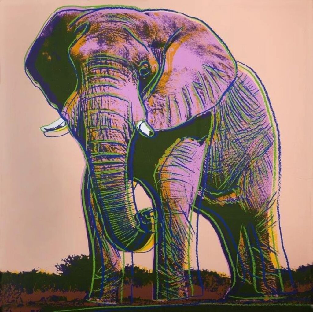 elephants in art: Andy Warhol, African Elephant, 1983, Galeries Bartoux Singapore, Singapore. Artsy.
