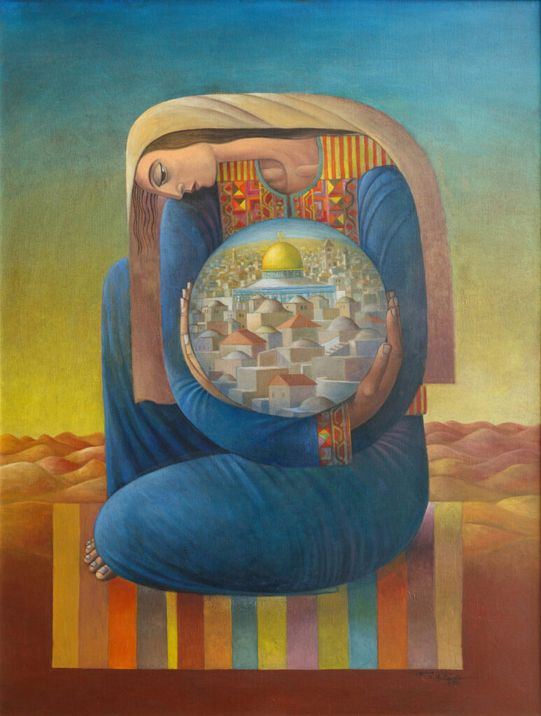 Sliman Mansour: Sliman Mansour, Woman Carrying Jerusalem, 1979. Arab News.
