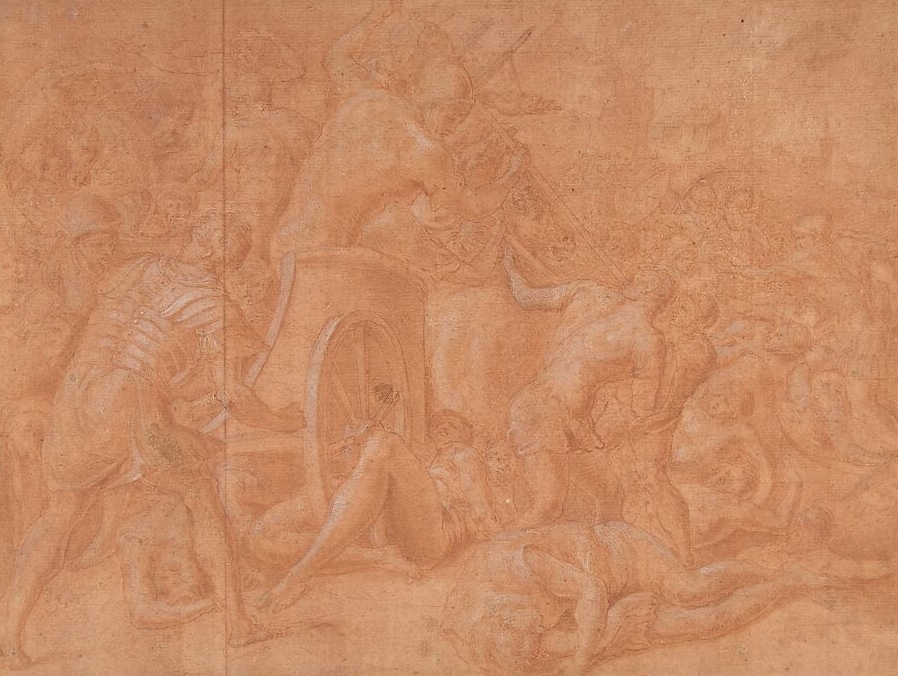 Odyssey in Art: Francesco Primaticcio, Ulysses and His Companions Fighting the Cicones Before the City of Ismaros, study for a destroyed fresco, 1555–1560, Metropolitan Museum of Art, New York City, NY, USA.
