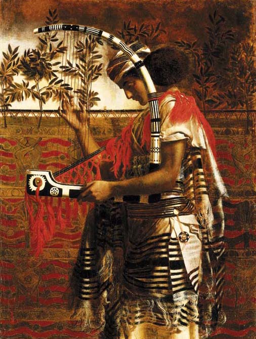 Simeon Solomon: Simeon Solomon, A Young Musician Employed in the Temple Service During the Feast of Tabernacles (Hosannah!), 1861, private collection. Christie’s.
