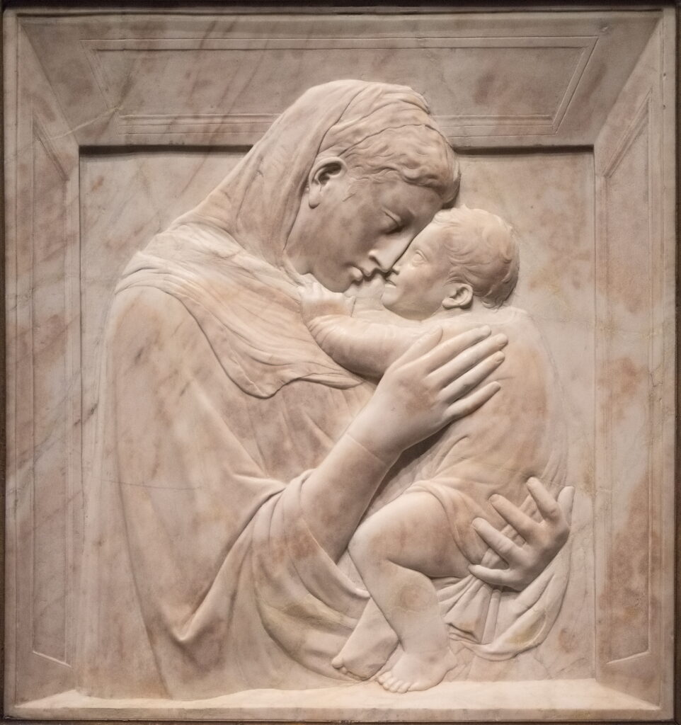 donatello sculptures: Donatello, The Pazzi Madonna, c. 1422, Bode Museum, Berlin, Germany. Photograph by Armin Kleiner via Wikimedia Commons (CC BY-SA 4.0).
