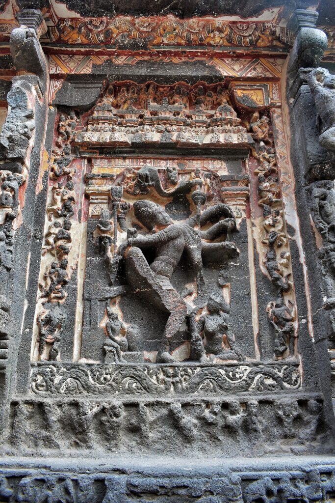 Ellora Caves: Cave 16, Ellora Caves, Maharashtra, India. Photograph by Abhideo21 via Wikimedia Commons (CC-BY-SA-4.0).
