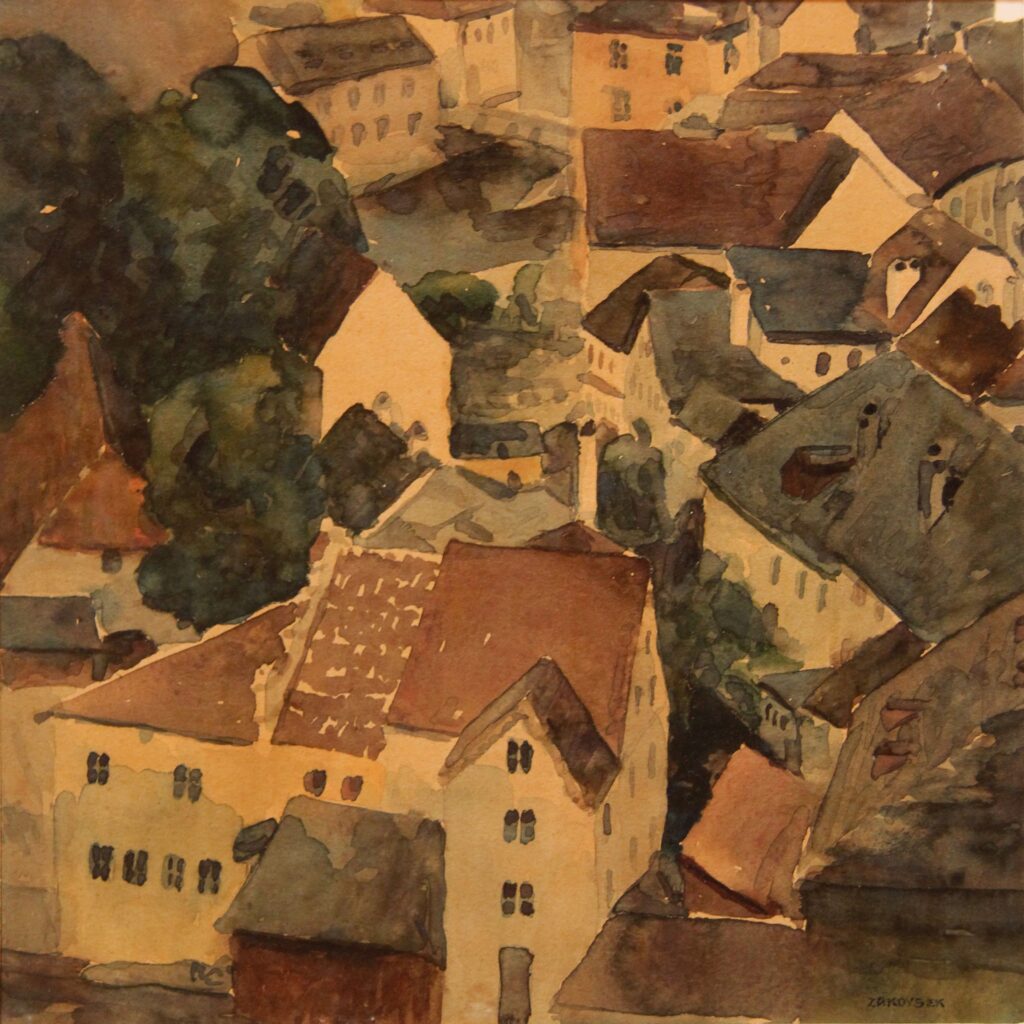 Karl Zakovsek: Karl Zakovsek, View of Krumau (Český Krumlov), c. 1912, oil on canvas, private collection, Zakovsek family archive, Vienna, Austria. Courtesy of the Zakovsek family.
