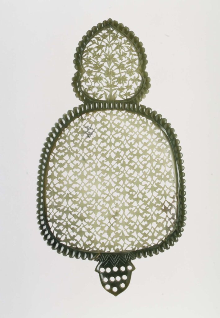Jade art: Jade art: Nephrite mirror frame, Mughal India, 18th Century, Metropolitan Museum of Art, New York City, NY, USA.
