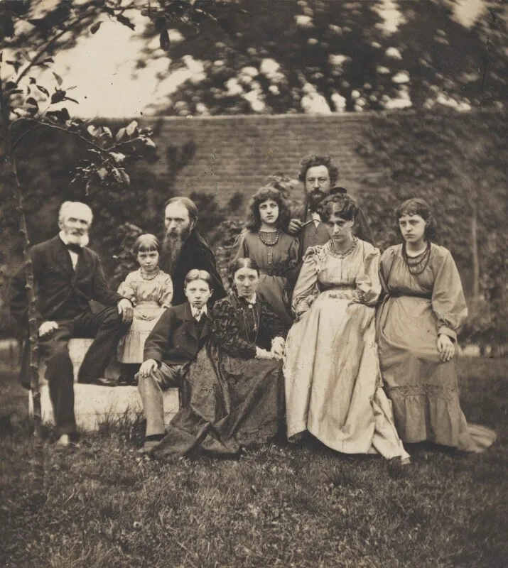 Morris Family: The Burne-Jones and Morris families (The Morrises are on the right: May, William, Jane, and Jenny), 1874, National Portrait Gallery, London, UK.
