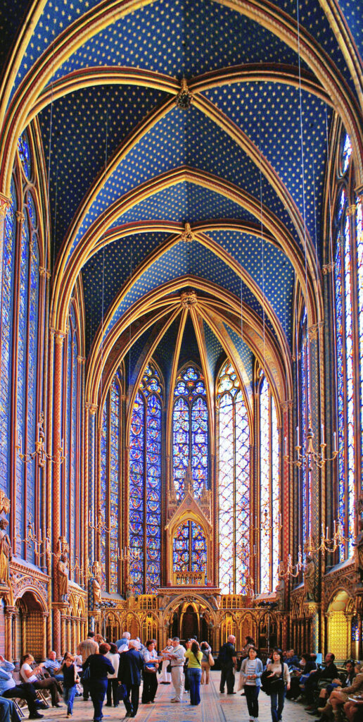 gothic stained glass: Upper chapel of Sainte-Chapelle, Paris, France. Photograph by Didier B via Wikimedia Commons (CC BY-SA 2.5).
