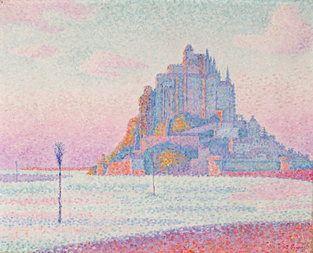 Places from Iconic Paintings: Paul Signac, Mont Saint-Michel, Setting Sun, 1897, Dallas Museum of Art, Dallas, TX, USA.
