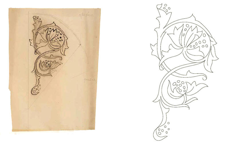 Morris Family: May Morris, Peony and acanthus design for garments (design and pattern outline), c. 1890–1900, Ashmolean Museum, Oxford, UK.
