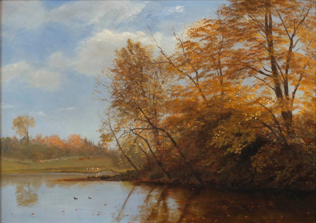 autumn landscapes: Albert Bierstadt, Waterville Pond in Autumn, c. 1885, Schoelkopf Gallery, New York City, NY, USA.
