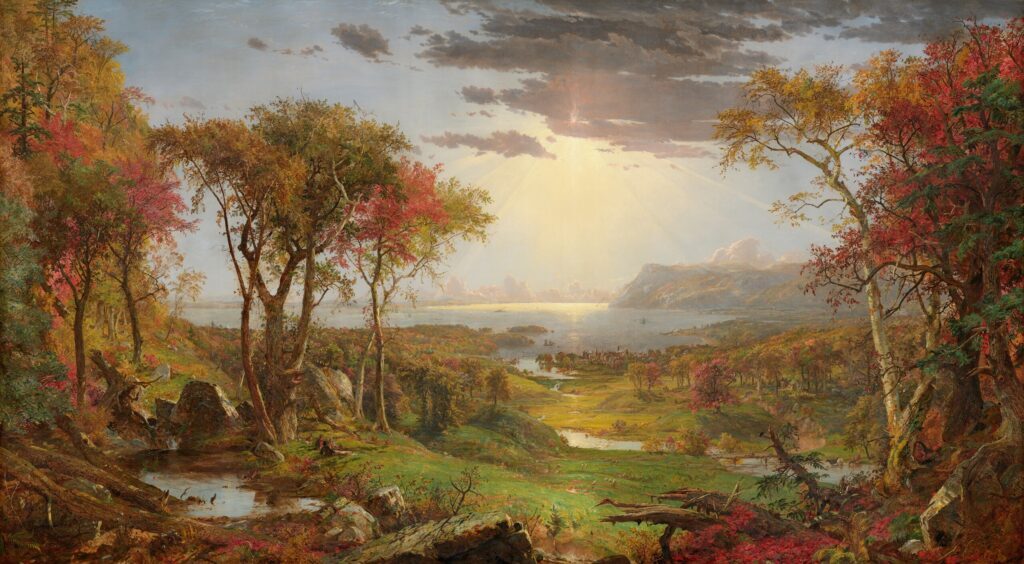 autumn landscapes: Jasper Francis Cropsey, Autumn–On the Hudson River, 1860, National Gallery, Washington, DC, USA.
