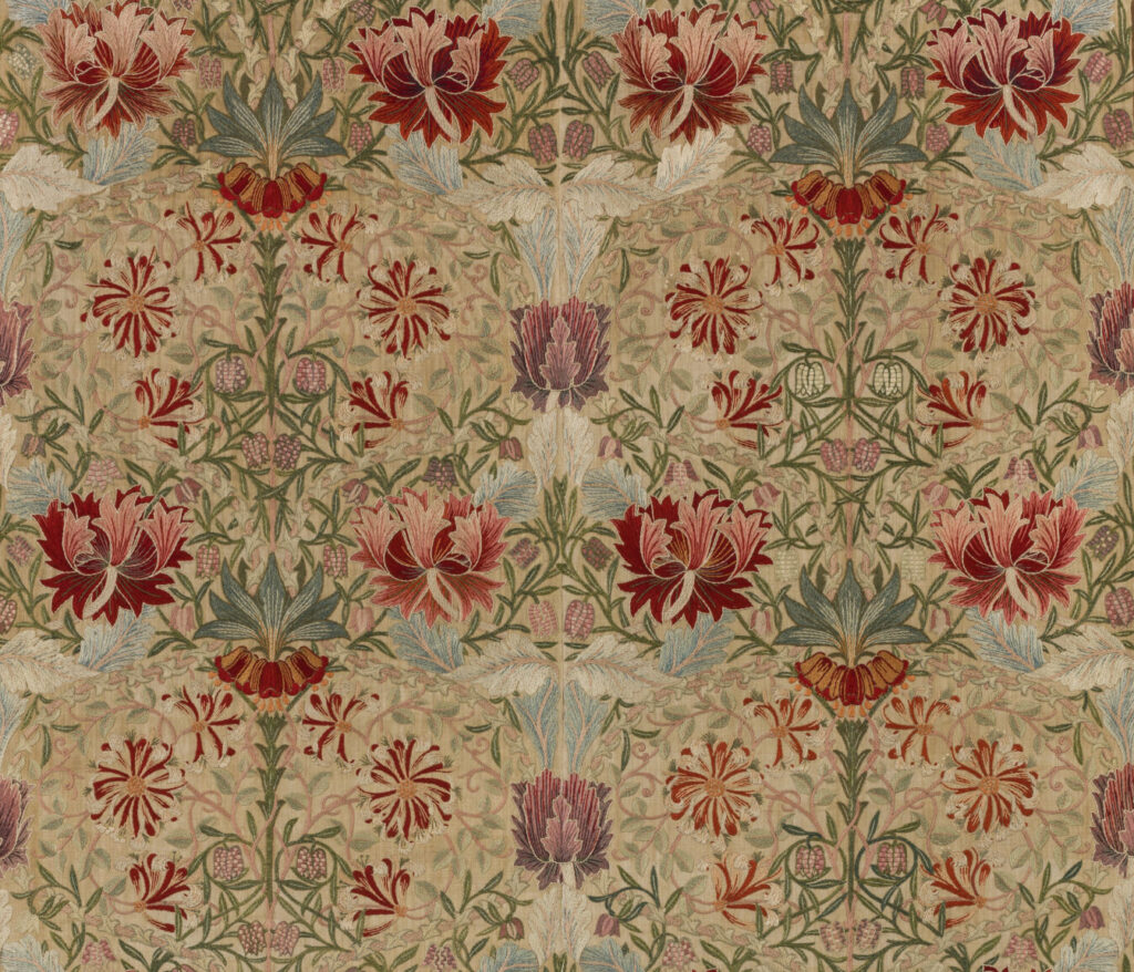 Morris Family: Jane Morris, Honeysuckle, design 1876, production 1880s, William Morris Gallery, London, UK. Detail.
