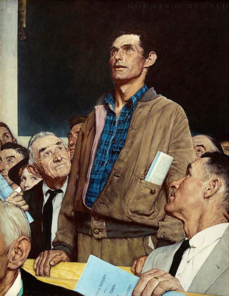 norman rockwell illustrations: Norman Rockwell, Freedom of Speech, 1943, Norman Rockwell Museum, Stockbridge, MA, USA.
