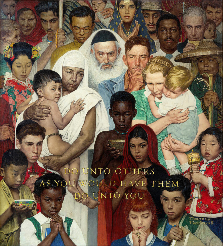 norman rockwell illustrations: Norman Rockwell, Golden Rule, 1961, Norman Rockwell Museum, Stockbridge, MA, USA.
