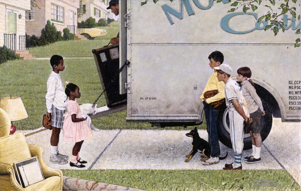 norman rockwell illustrations: Norman Rockwell, New Kids in the Neighborhood, 1967, Norman Rockwell Museum, Stockbridge, MA, USA.
