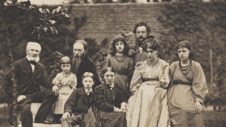 Morris Family: The Burne-Jones and Morris families (The Morrises are on the right: May, William, Jane, and Jenny), 1874, National Portrait Gallery, London, UK. Detail.
