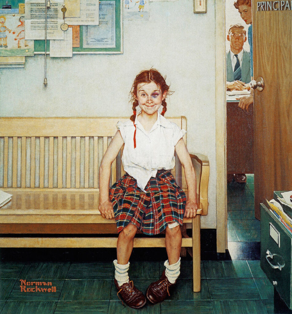 norman rockwell illustrations: Norman Rockwell, The Young Lady with the Shiner, 1953, Wadsworth Atheneum, Hartford, CT, USA.
