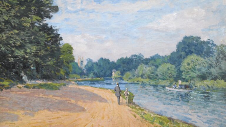 Alfred Sisley: Alfred Sisley, La Tamise avec Hampton Church, 1874, private collection. Sotheby’s. Detail.
