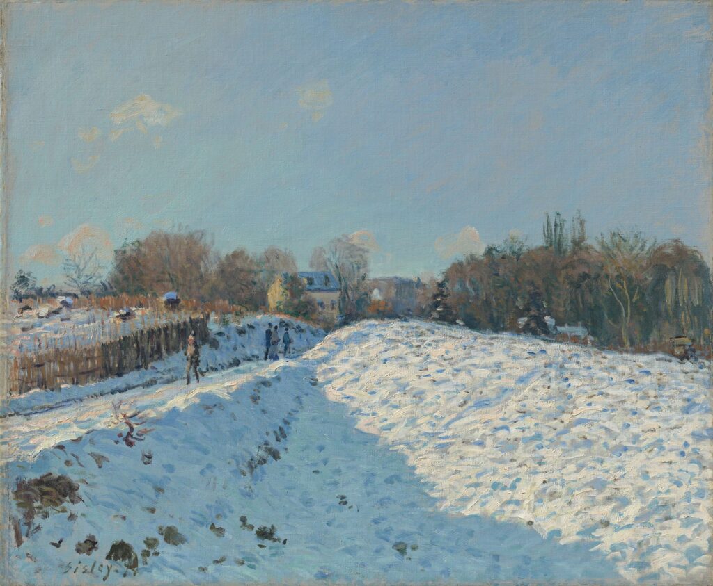 Alfred Sisley: Alfred Sisley, Snow Effect in Louveciennes, 1874, Museum Barberini, Potsdam, Germany.
