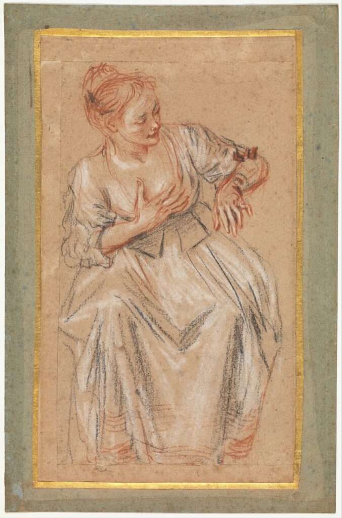Watteau Paintings: Jean-Antoine Watteau, Seated Woman, 1716–1717, Metropolitan Museum of Art, New York City, NY, USA.

