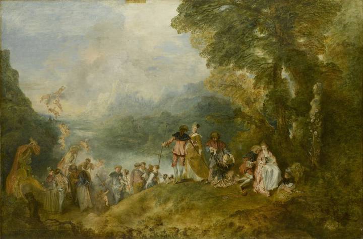 Watteau Paintings: Jean-Antoine Watteau, Pilgrimage to the Isle of Cythera, 1717, Louvre, Paris, France.
