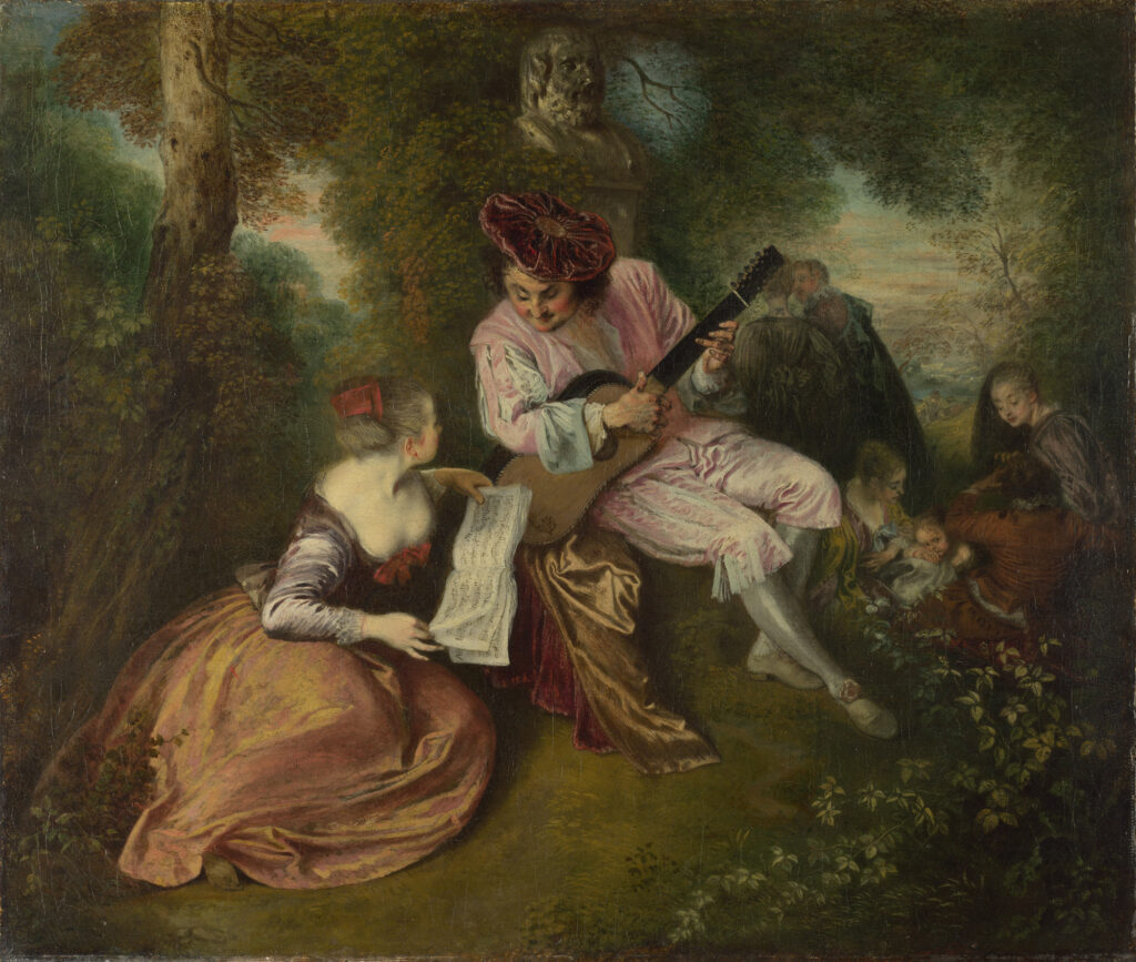 Watteau Paintings: Jean-Antoine Watteau, La Gamme d’Amour (The Love Duet), 1717, National Gallery, London, UK.

