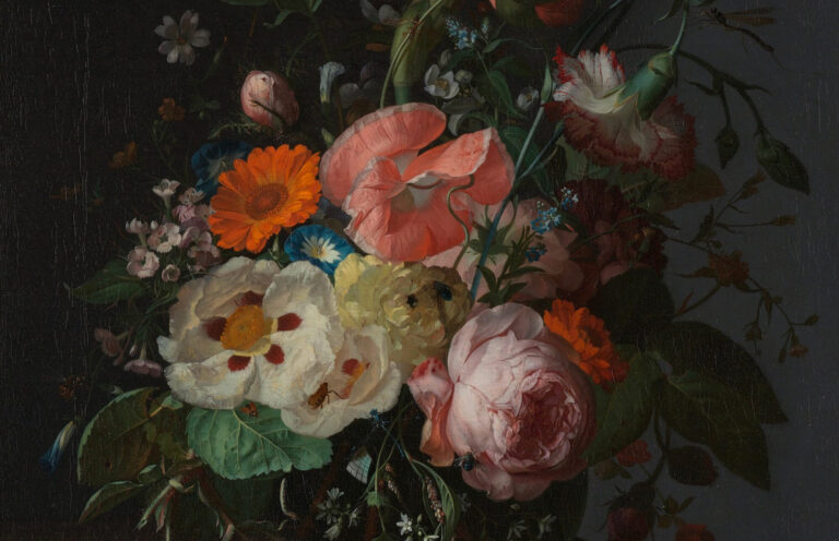 rijksmuseum staff picks: Rachel Ruysch, Still Life with Flowers on a Marble Tabletop, 1716, Rijksmuseum, Amsterdam, Netherlands. Detail.
