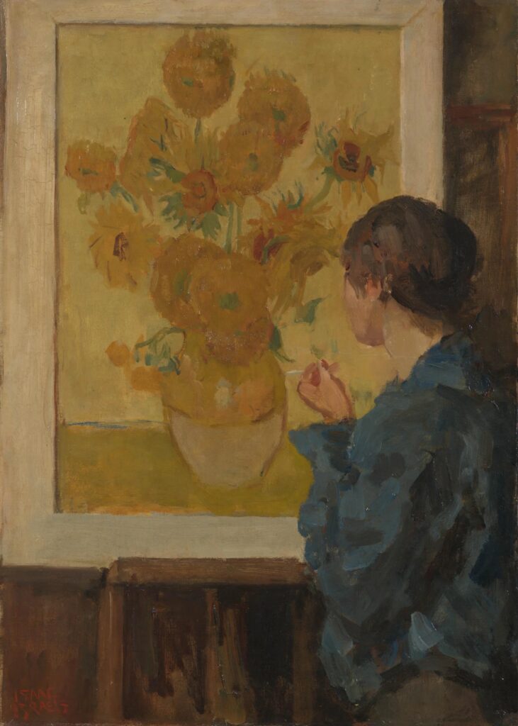 Widow Van Gogh: Isaac Israëls, Woman Standing in Front of Van Gogh’s Sunflowers, 1920, Van Gogh Museum, Netherlands.
