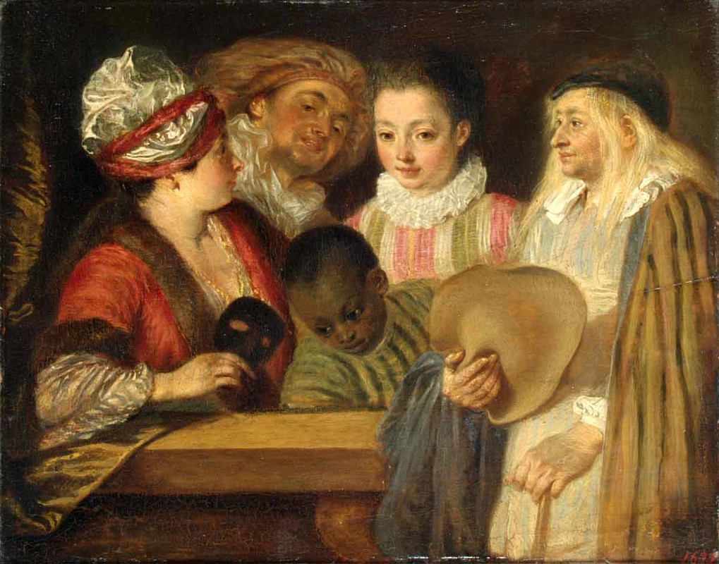 Watteau Paintings: Jean-Antoine Watteau, Actors of the Comédie-Française (Coquettes qui pour voir), 1711–1712, Hermitage Museum, St. Petersburg, Russia.
